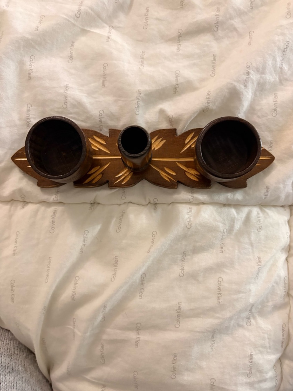 Wooden Triple Candle Holder in Dark Brown